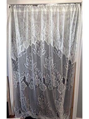 White Floral Lace Curtain Panel Elegant Sheer 60"W x 80"L Cream Decorative Windo